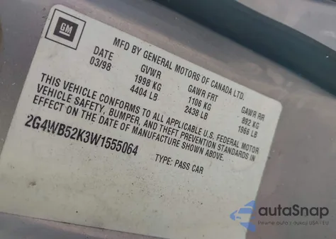 1998 Buick Regal Ls from USA, damaged, VIN 2G4WB52K3W1555064